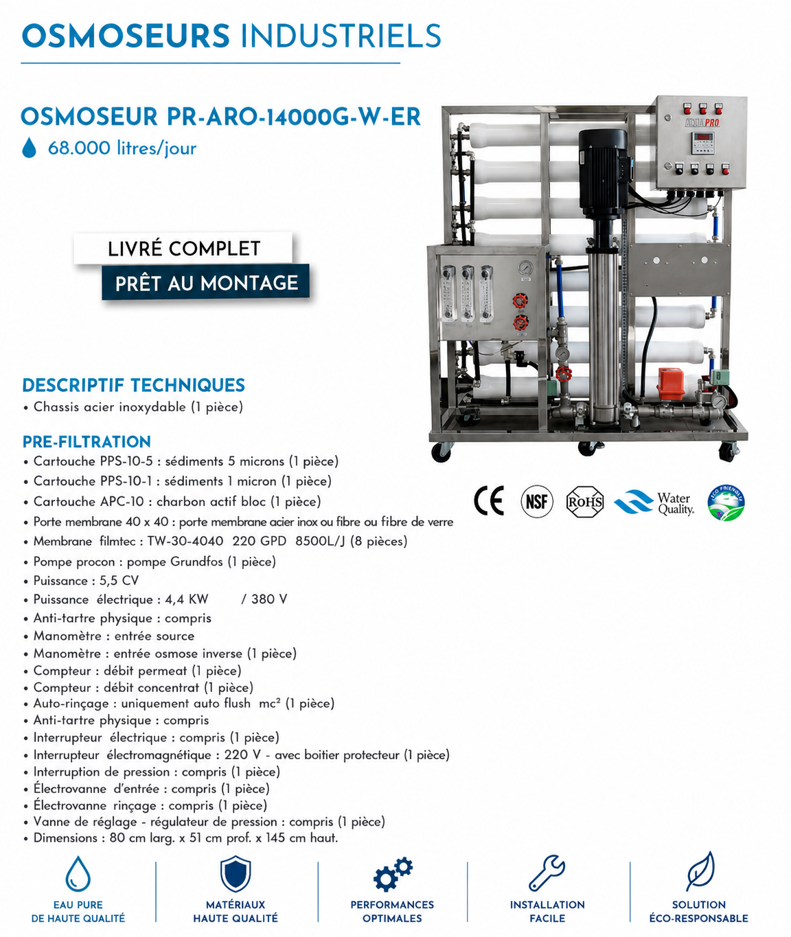 Osmoseur Industriel Aquapro PR-ARO-14000G-W-ER — 68 000 LitresJour
